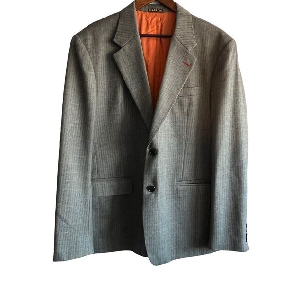 Men's Custom Marzoni Herringbone Silk & Wool Suit Jacket - Picture 1 of 15